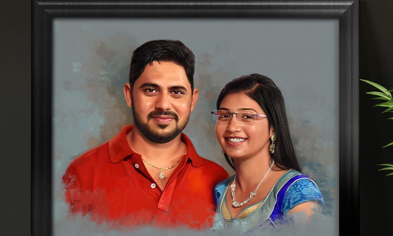 digital oil painting of a couple