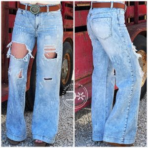 Wide Leg Distressed Jeans