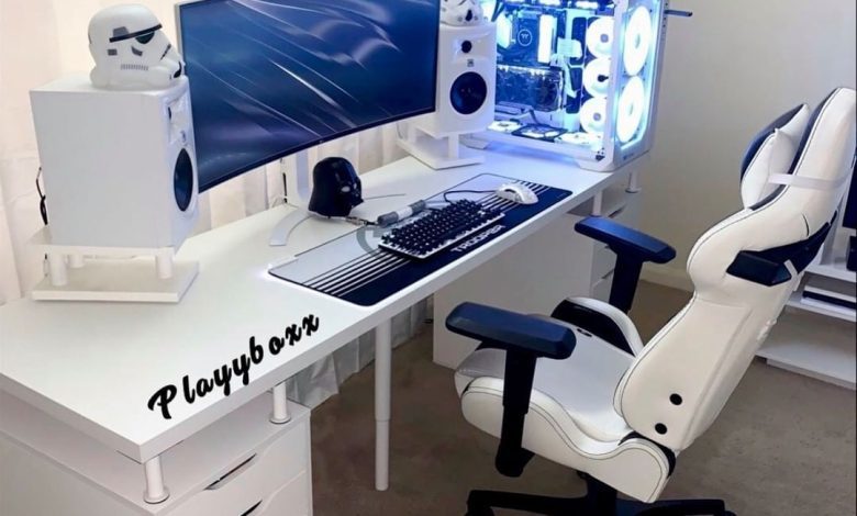 White gaming setup