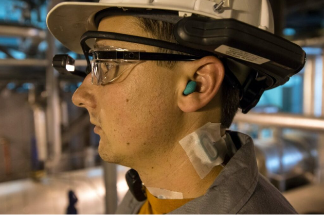 Man wearing an AR headset AR